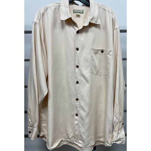 TOMMY BAHAMA Mens Silk Herringbone Shirt - Off-White Cream - Large - Preowned - Picture 1 of 6
